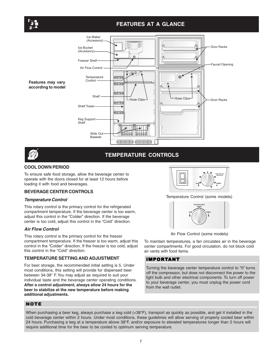 Features at a glance, Temperature controls | FRIGIDAIRE 241666500 User Manual | Page 7 / 22