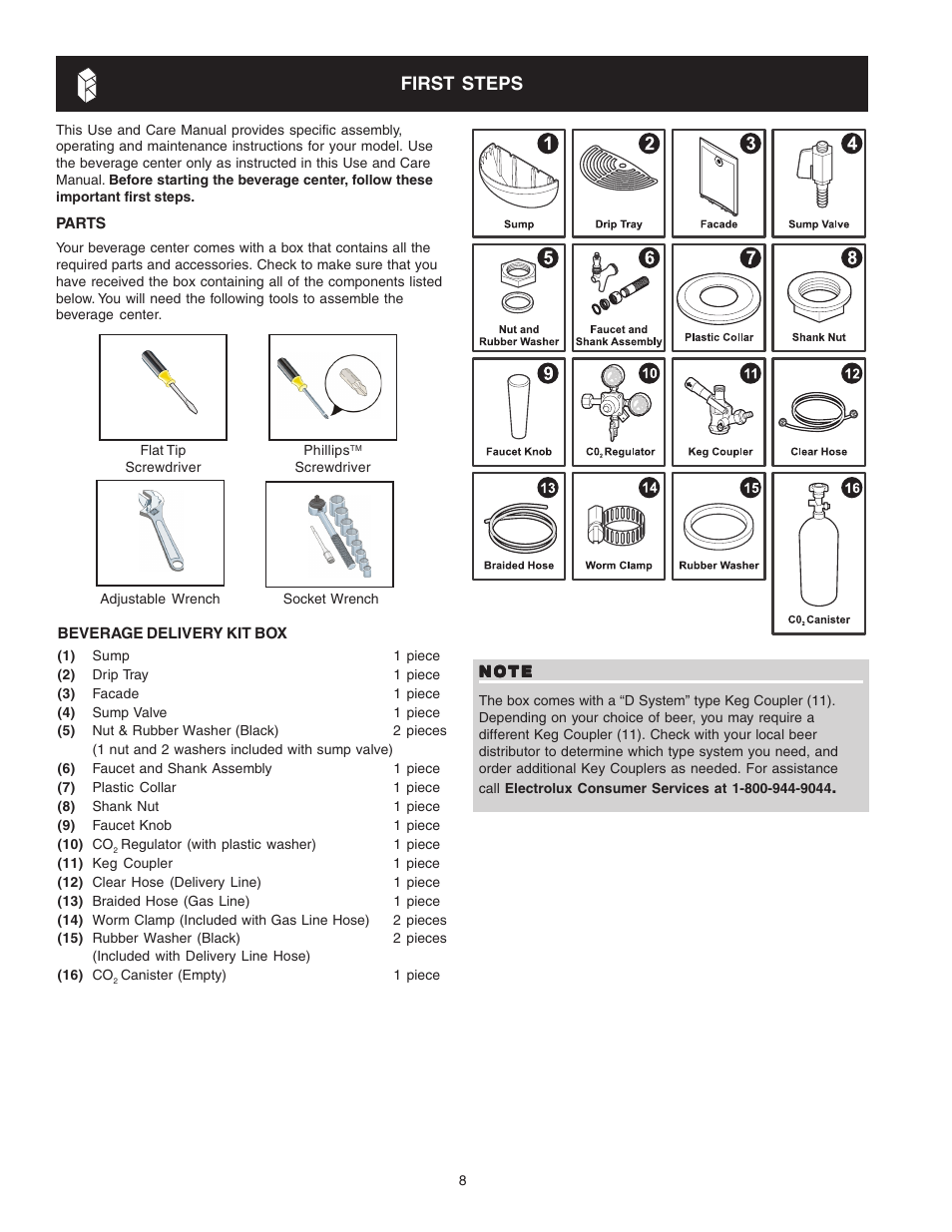 First steps | FRIGIDAIRE 241666500 User Manual | Page 8 / 22