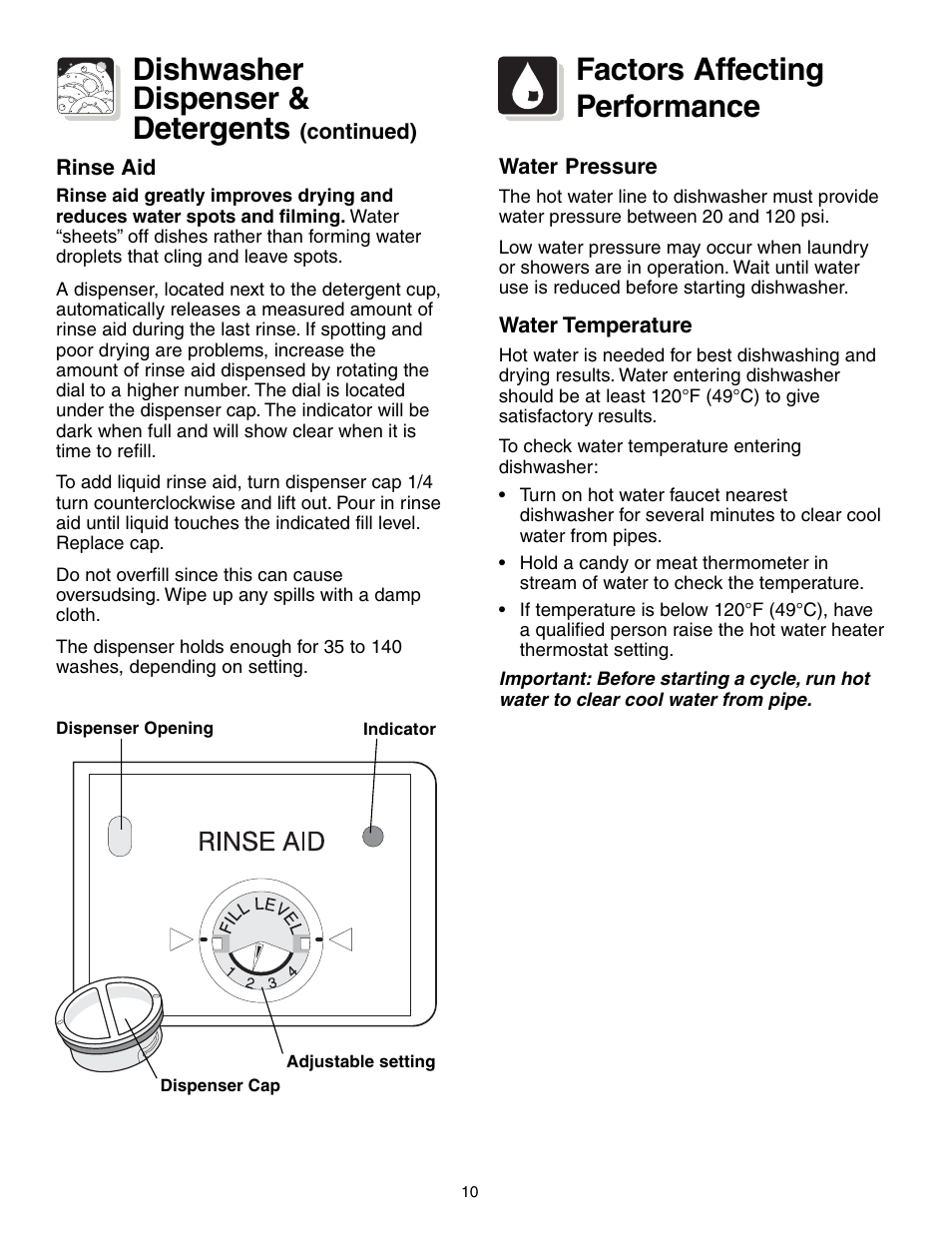 Dishwasher dispenser & detergents, Factors affecting performance | FRIGIDAIRE 650 Series User Manual | Page 10 / 16