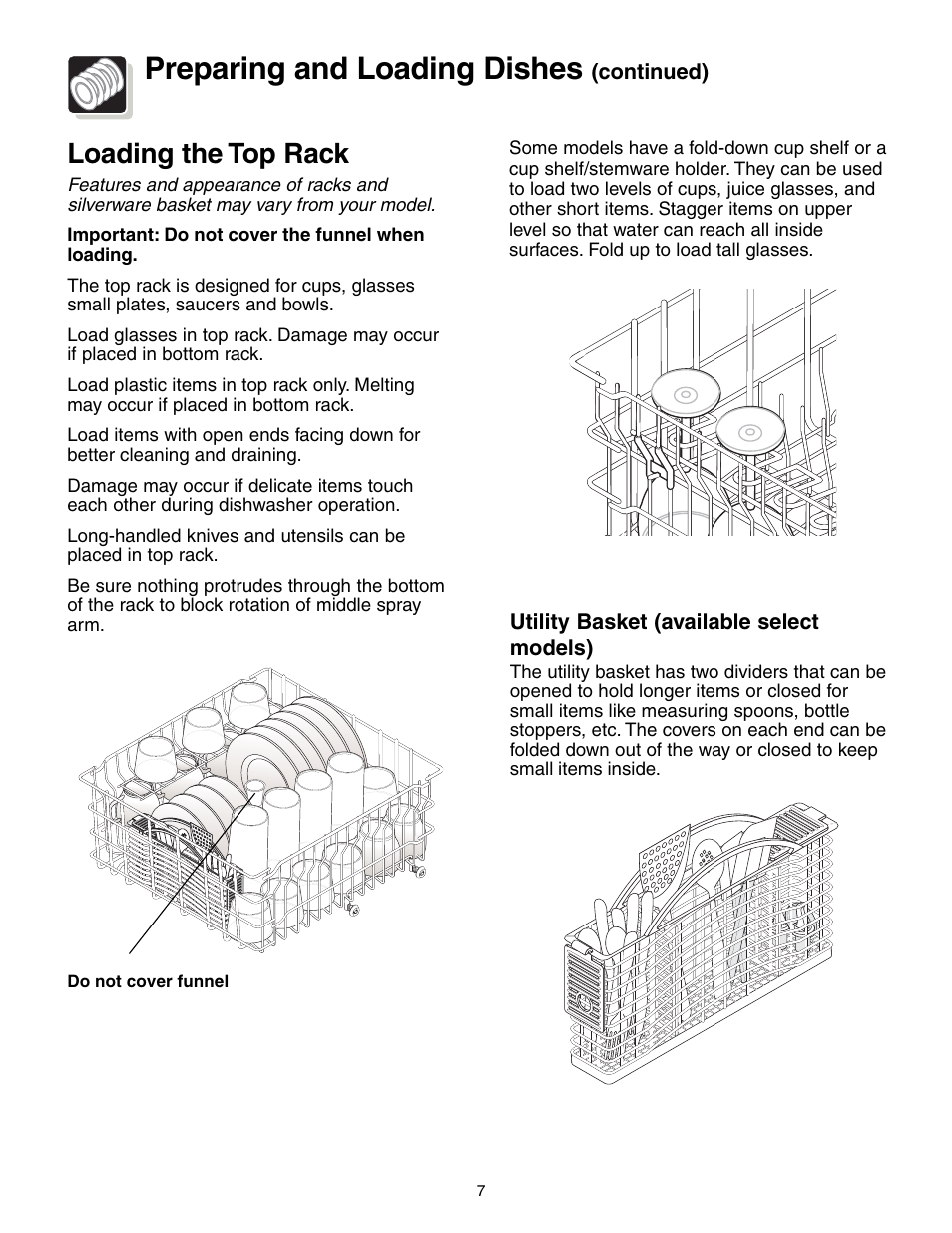 Preparing and loading dishes, Loading the top rack | FRIGIDAIRE 650 Series User Manual | Page 7 / 16