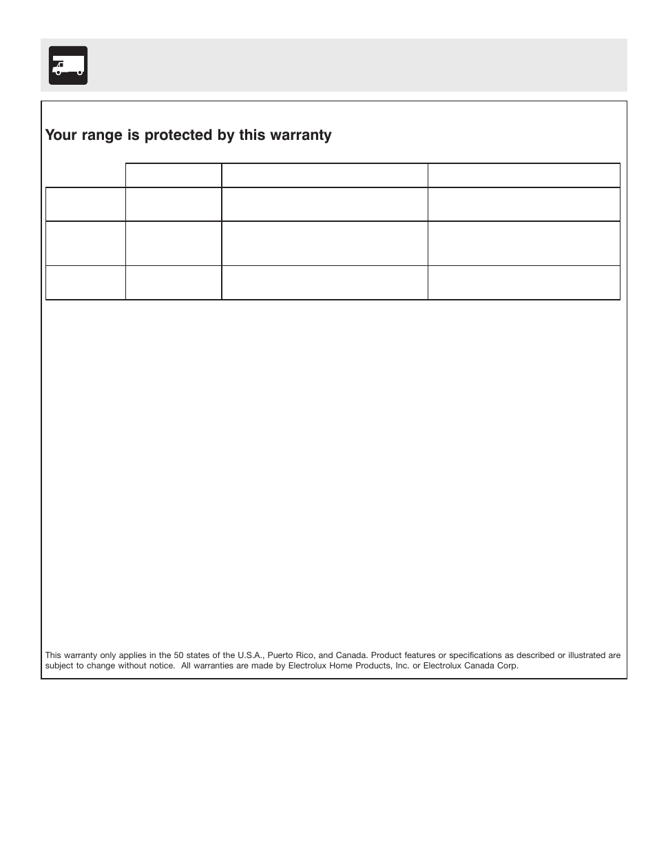 Limited warranty, Your range is protected by this warranty | FRIGIDAIRE BS100 User Manual | Page 20 / 20