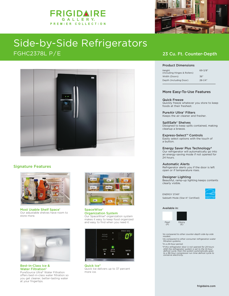 FRIGIDAIRE FGHC2378L User Manual | 3 pages