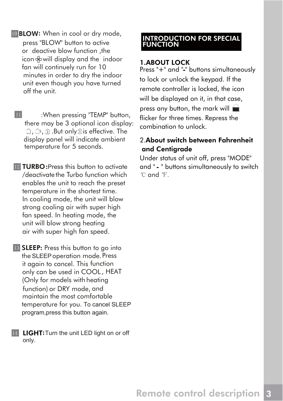 Remote control description | FRIGIDAIRE 66129904886 User Manual | Page 12 / 27