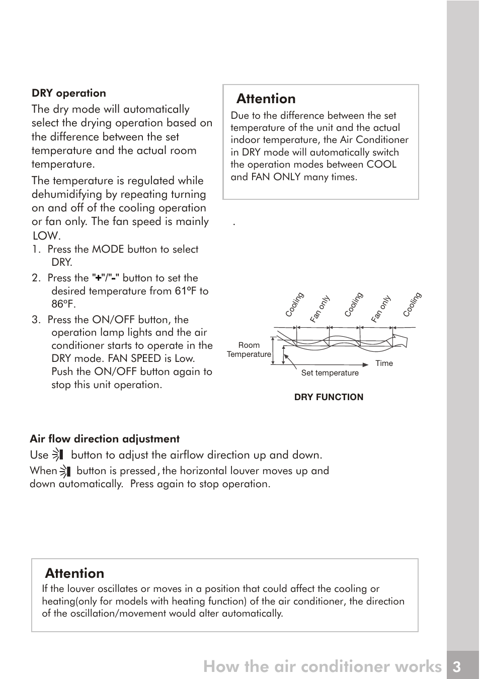 How the air conditioner works, Attention | FRIGIDAIRE 66129904886 User Manual | Page 14 / 27