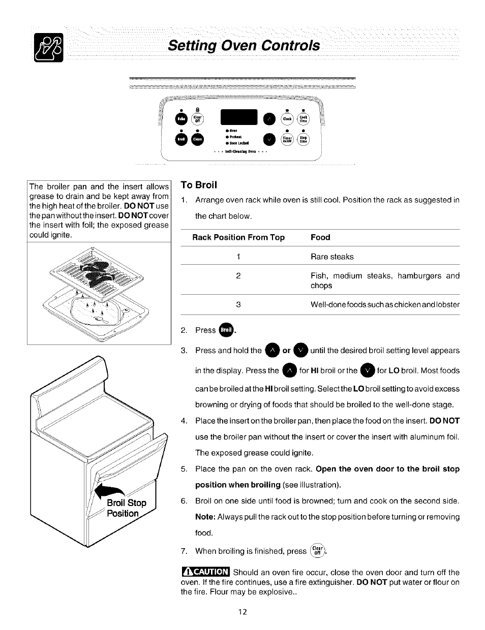 To broil, Setting oven controls | FRIGIDAIRE ES200/300 User Manual | Page 12 / 20