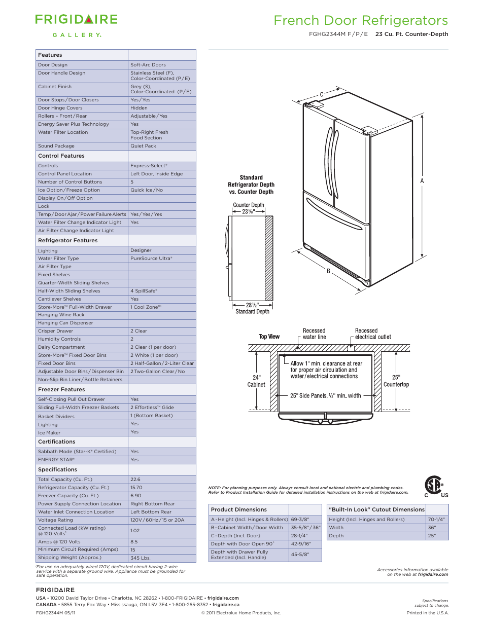 French door refrigerators | FRIGIDAIRE FGHG2344M User Manual | Page 2 / 3