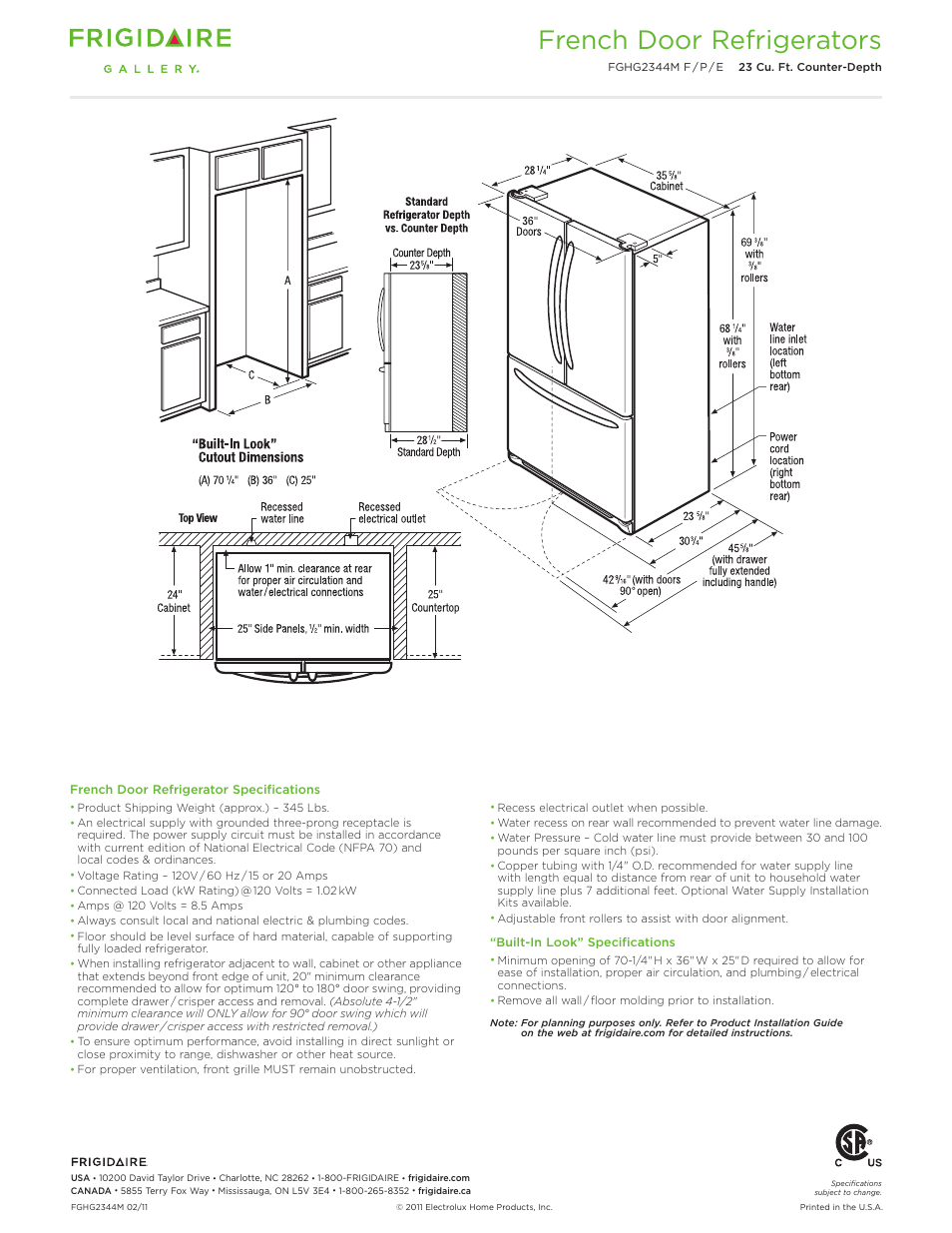 French door refrigerators | FRIGIDAIRE FGHG2344M User Manual | Page 3 / 3