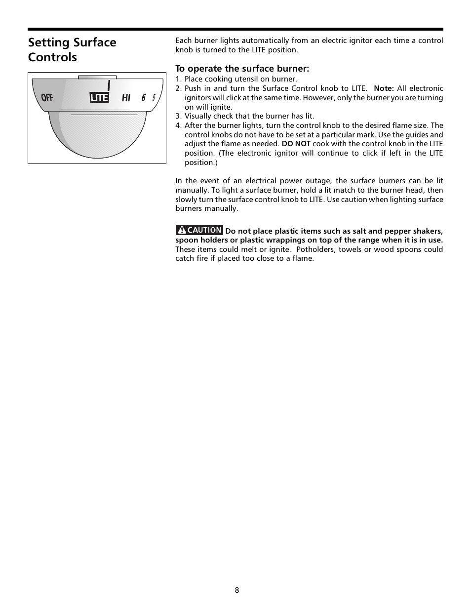 Setting surface controls, Setting surface controls -8 | FRIGIDAIRE 316000641 User Manual | Page 8 / 25