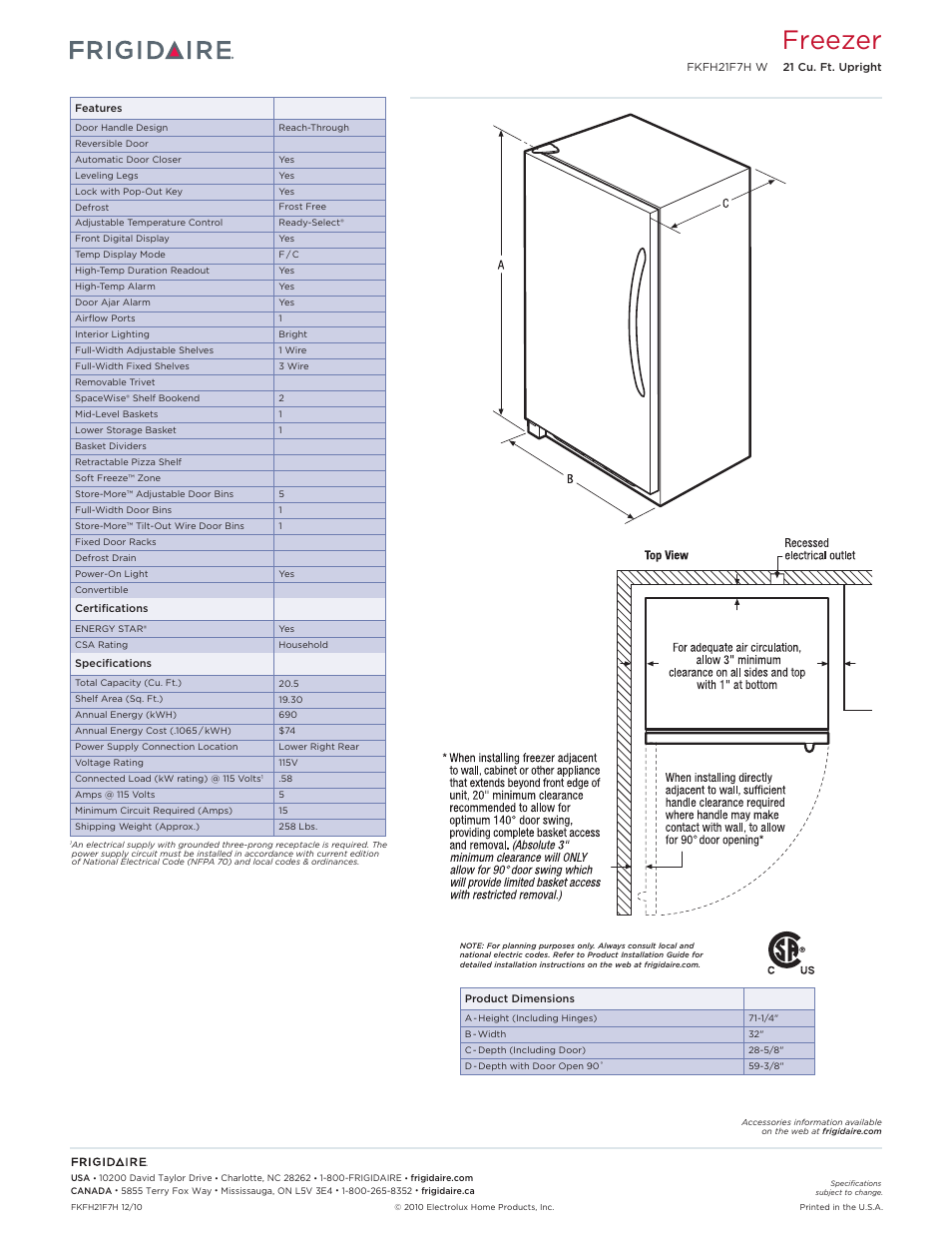 Freezer | FRIGIDAIRE FKFH21F7HW User Manual | Page 2 / 2