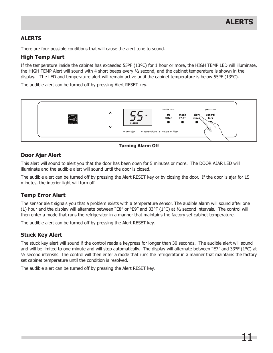 Alerts | FRIGIDAIRE 297298700 User Manual | Page 11 / 20