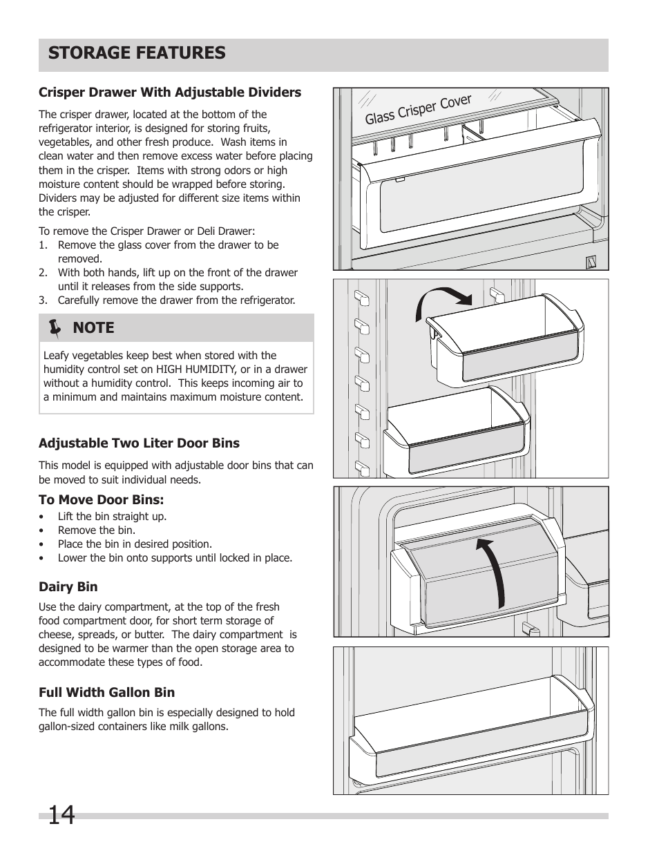 Storage features | FRIGIDAIRE 297298700 User Manual | Page 14 / 20