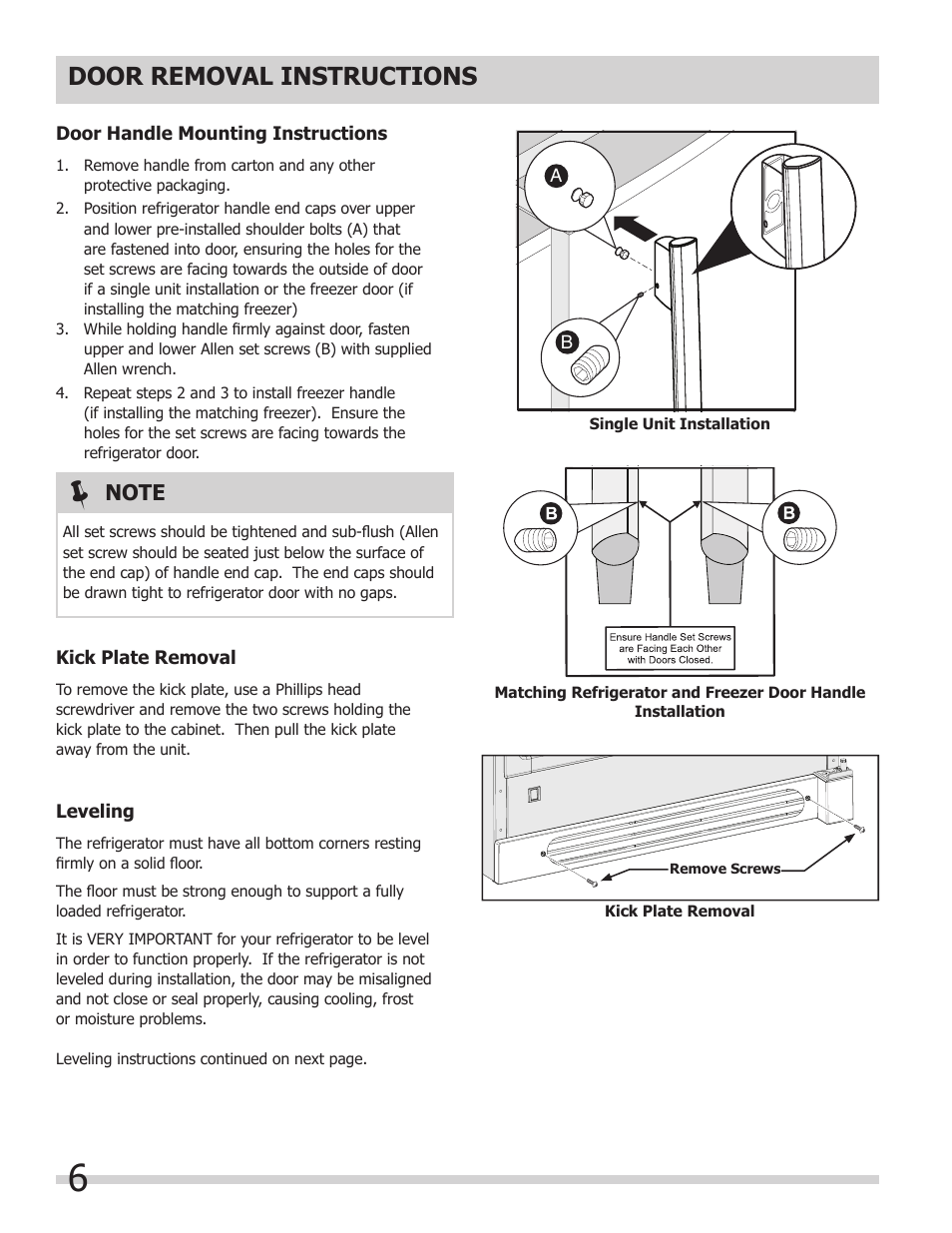 Door removal instructions | FRIGIDAIRE 297298700 User Manual | Page 6 / 20