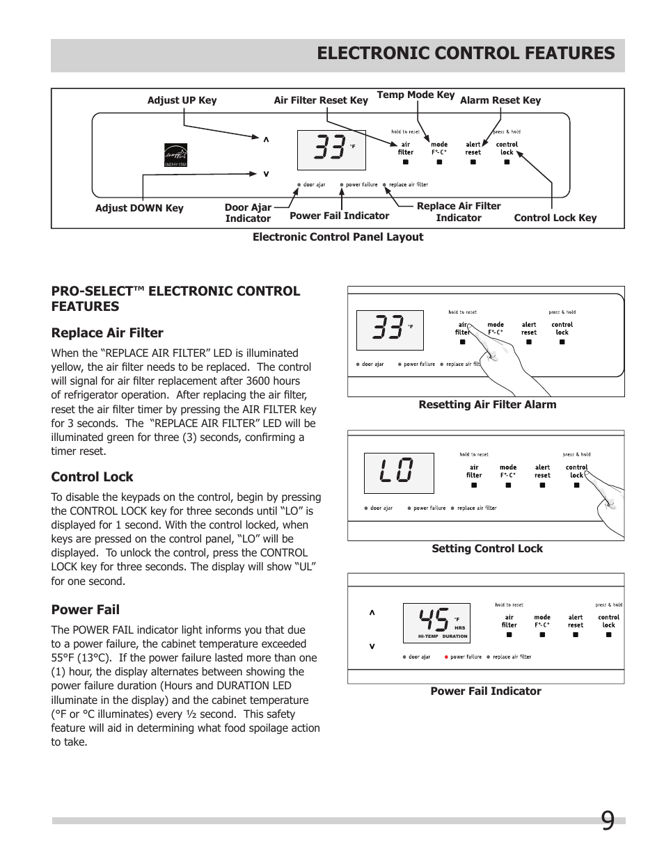 Electronic control features | FRIGIDAIRE 297298700 User Manual | Page 9 / 20