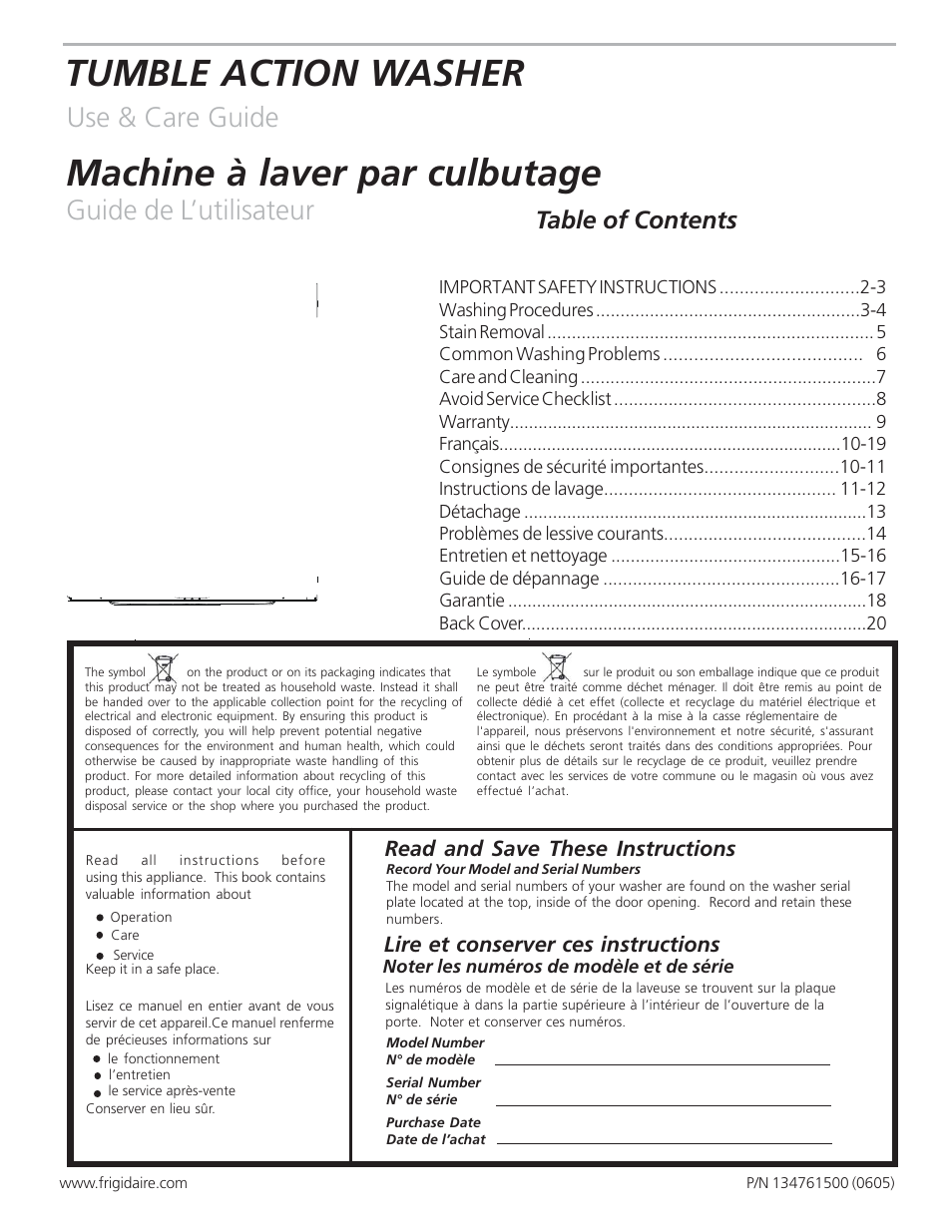 FRIGIDAIRE 134761500 User Manual | 9 pages