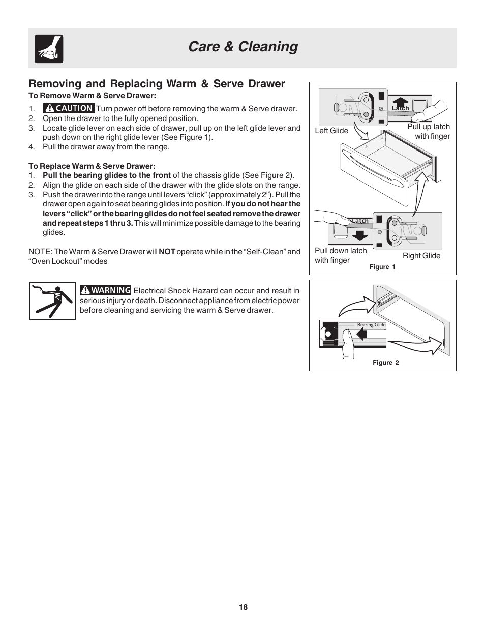 Care & cleaning, Removing and replacing warm & serve drawer | FRIGIDAIRE 318203863 User Manual | Page 18 / 22
