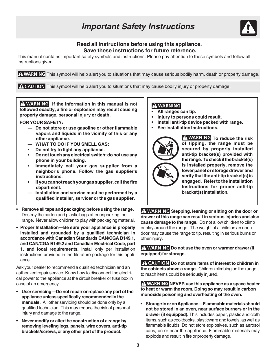 Important safety instructions | FRIGIDAIRE 318203863 User Manual | Page 3 / 22