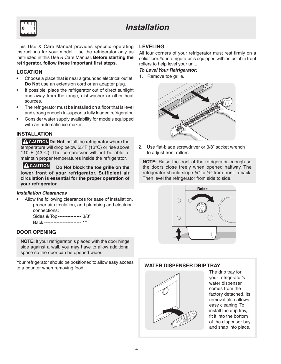 Installation | FRIGIDAIRE 241567601 User Manual | Page 4 / 20