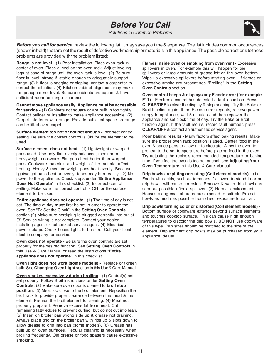 Before you call | FRIGIDAIRE 316417024 User Manual | Page 11 / 12