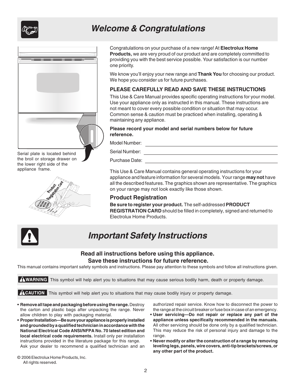 Important safety instructions | FRIGIDAIRE 316417024 User Manual | Page 2 / 12