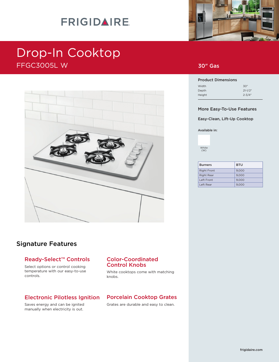 FRIGIDAIRE FFGC3005LW User Manual | 2 pages