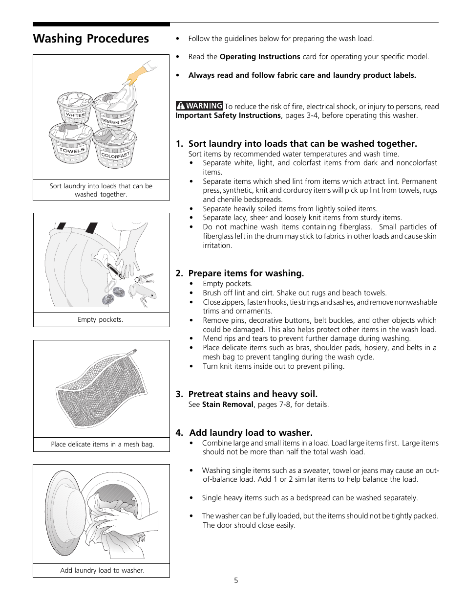 Washing procedures | FRIGIDAIRE Gallery 131842800 User Manual | Page 5 / 14