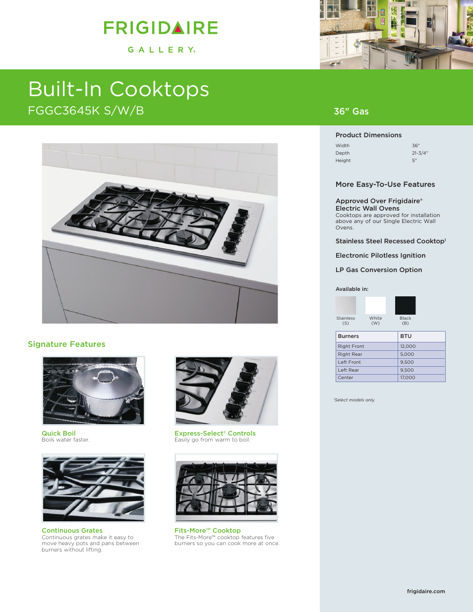 FRIGIDAIRE FGGC3645K S/W/B User Manual | 5 pages