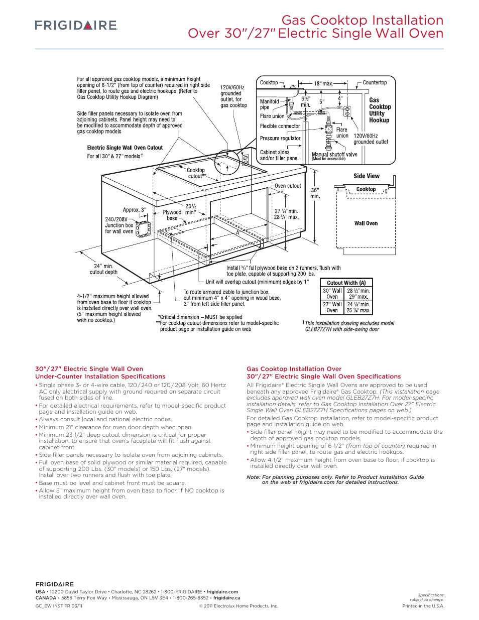 Excludes side swing wall oven) | FRIGIDAIRE FGGC3645K S/W/B User Manual | Page 5 / 5