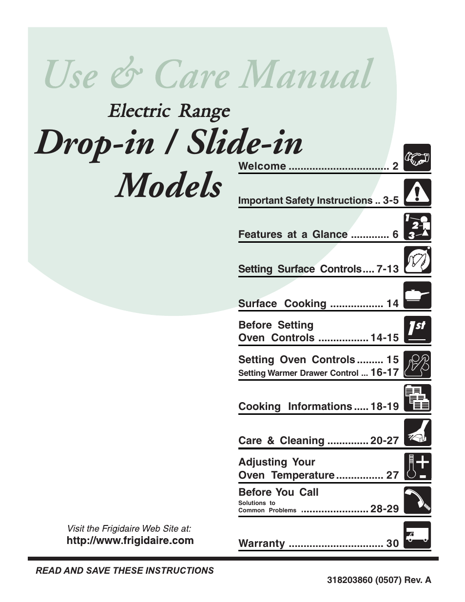 FRIGIDAIRE 318203860 User Manual | 30 pages