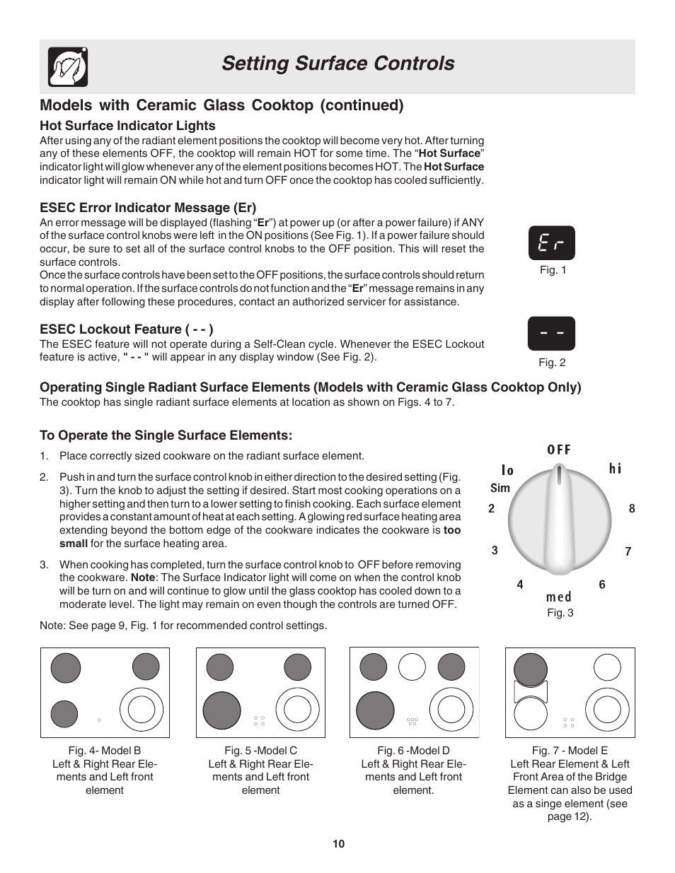 Setting surface controls, Models with ceramic glass cooktop (continued) | FRIGIDAIRE 318203860 User Manual | Page 10 / 30