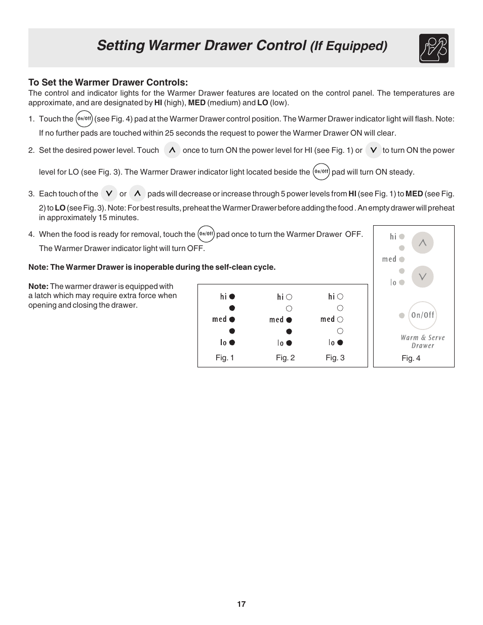Setting warmer drawer control, If equipped) | FRIGIDAIRE 318203860 User Manual | Page 17 / 30
