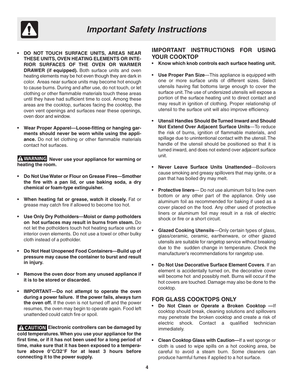 Important safety instructions | FRIGIDAIRE 318203860 User Manual | Page 4 / 30