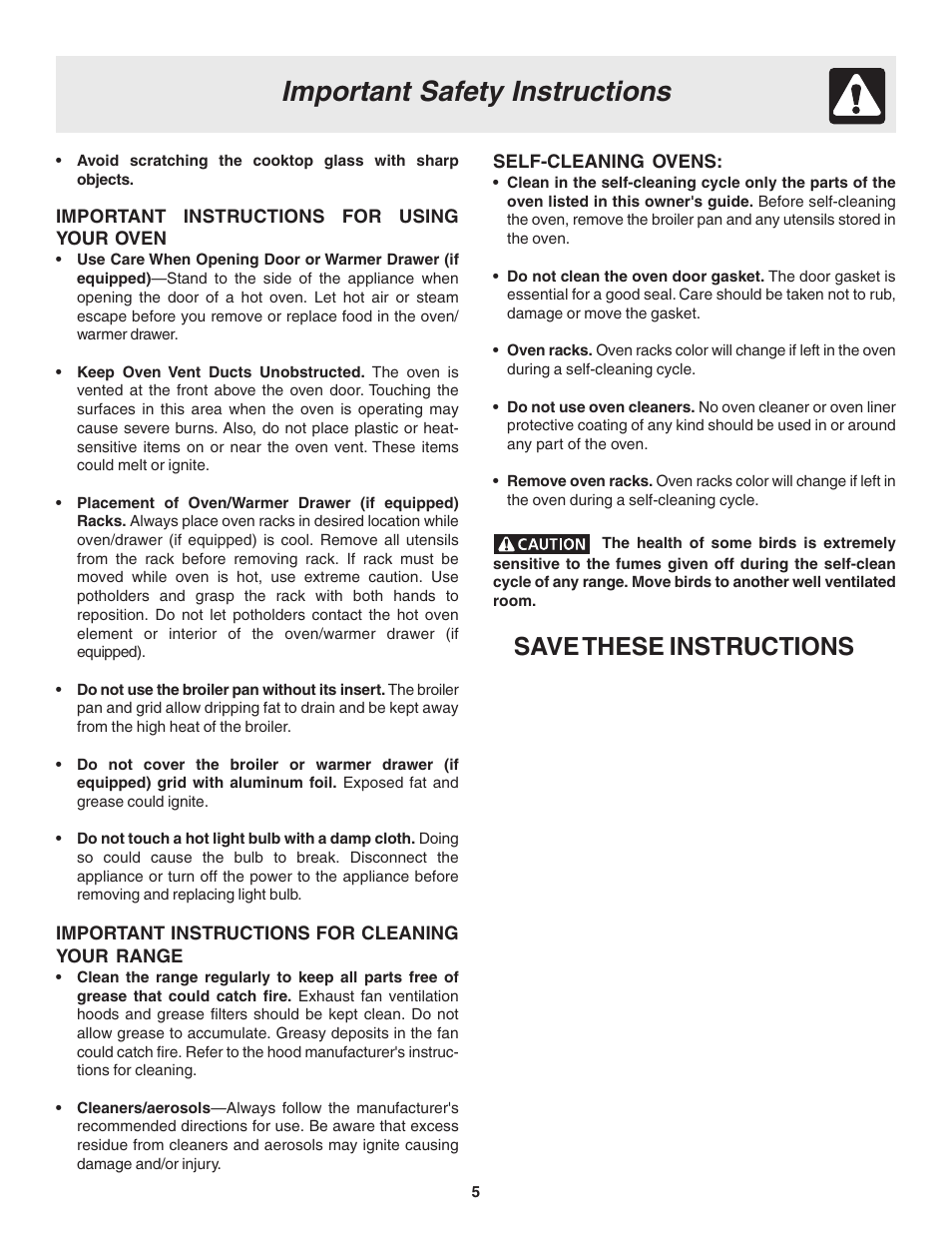 Important safety instructions, Save these instructions | FRIGIDAIRE 318203860 User Manual | Page 5 / 30