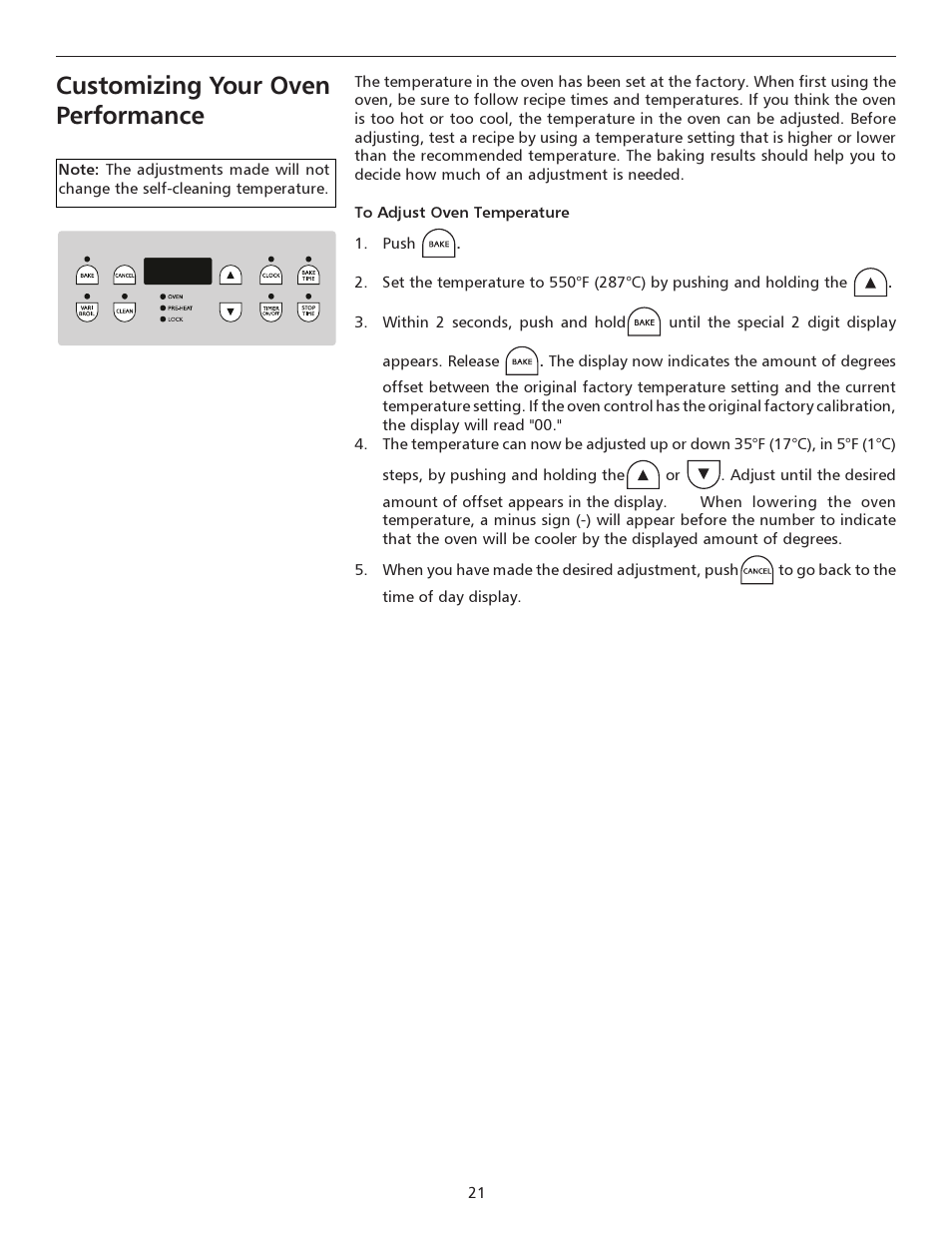 Customizing your oven performance | FRIGIDAIRE 316135914 User Manual | Page 21 / 24