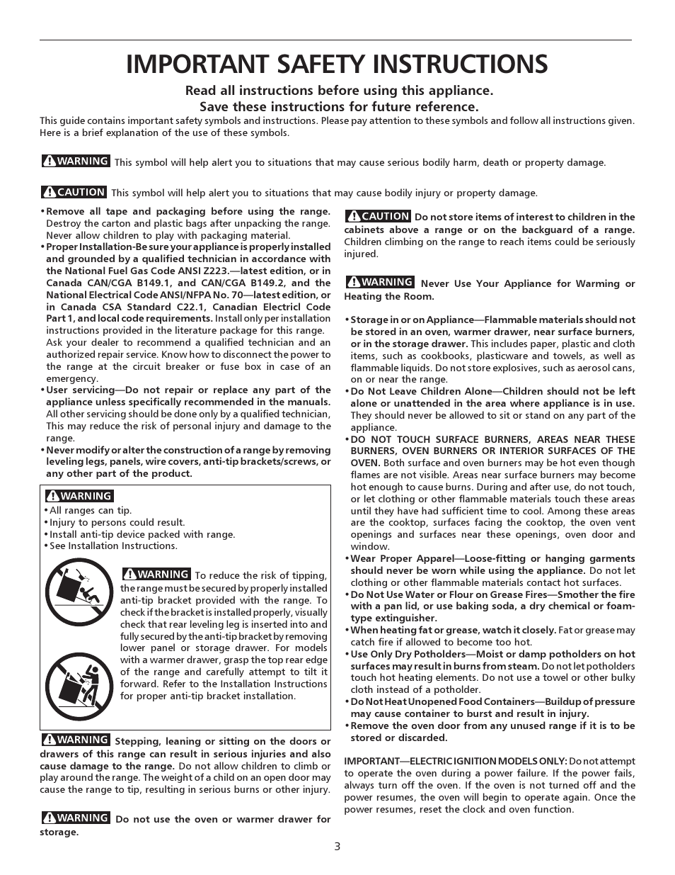 Important safety instructions | FRIGIDAIRE 316135914 User Manual | Page 3 / 24