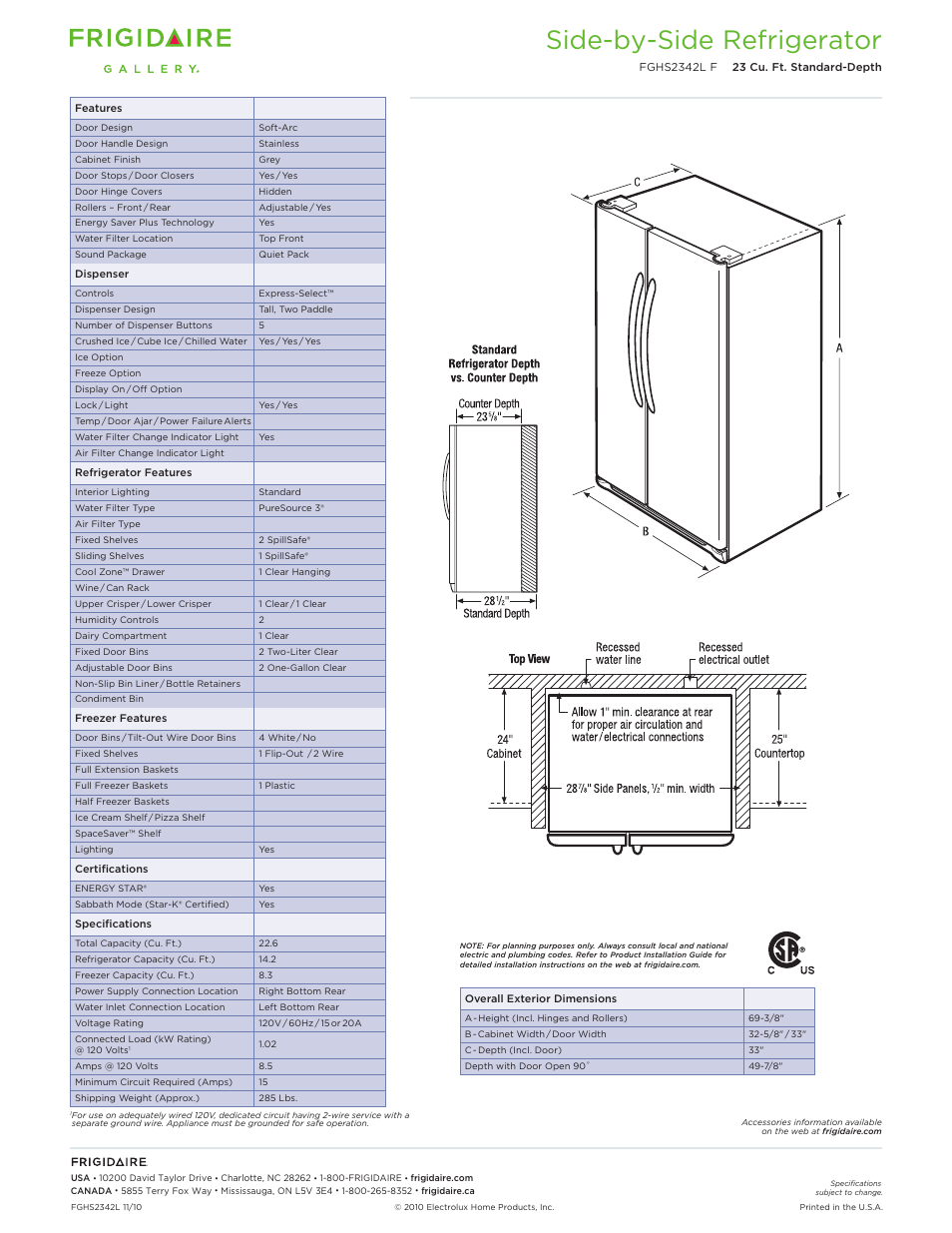Side-by-side refrigerator | FRIGIDAIRE EXPRESS-SELECT CONTROLS FGHS2342L F User Manual | Page 2 / 3