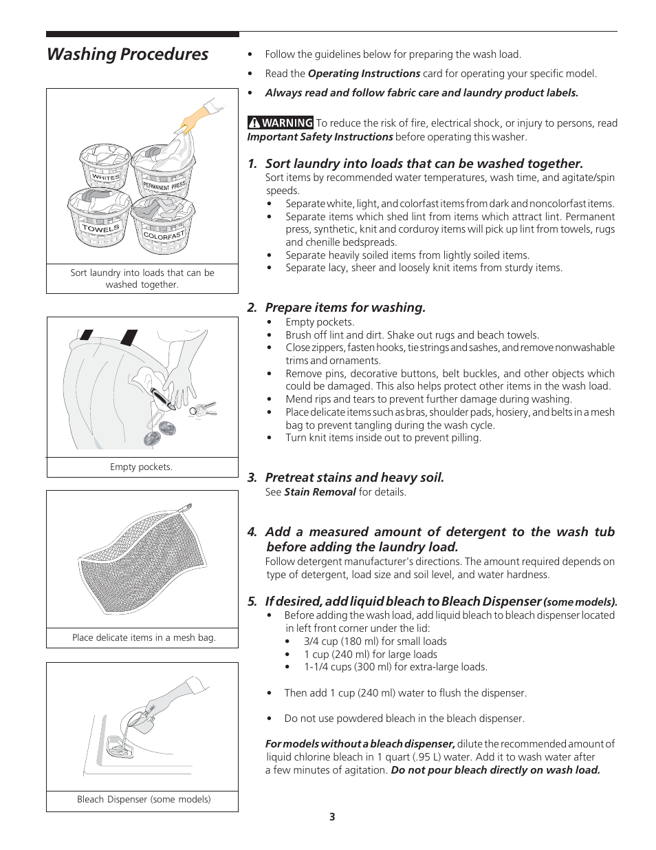 Washing procedures | FRIGIDAIRE 134670900 User Manual | Page 3 / 10