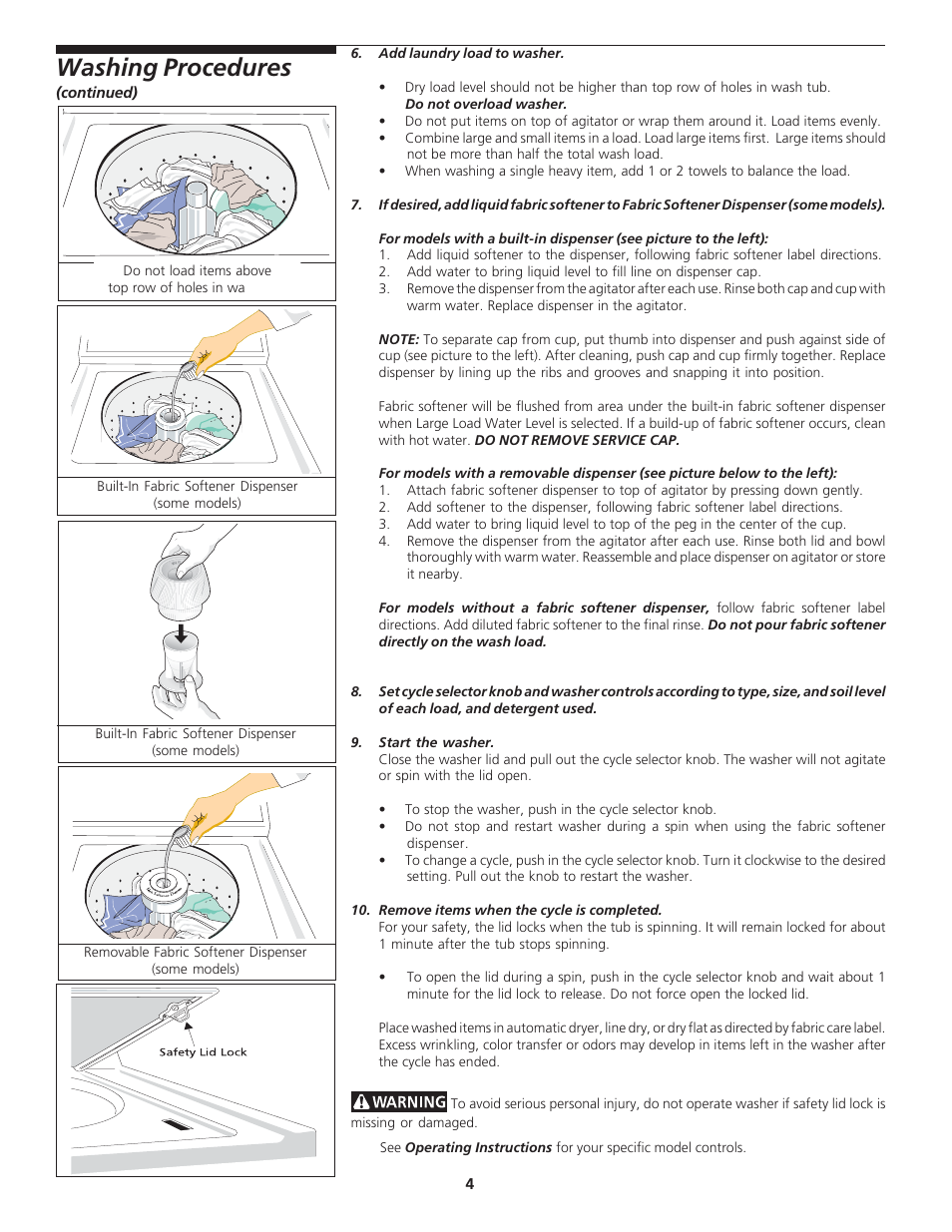 Washing procedures | FRIGIDAIRE 134670900 User Manual | Page 4 / 10