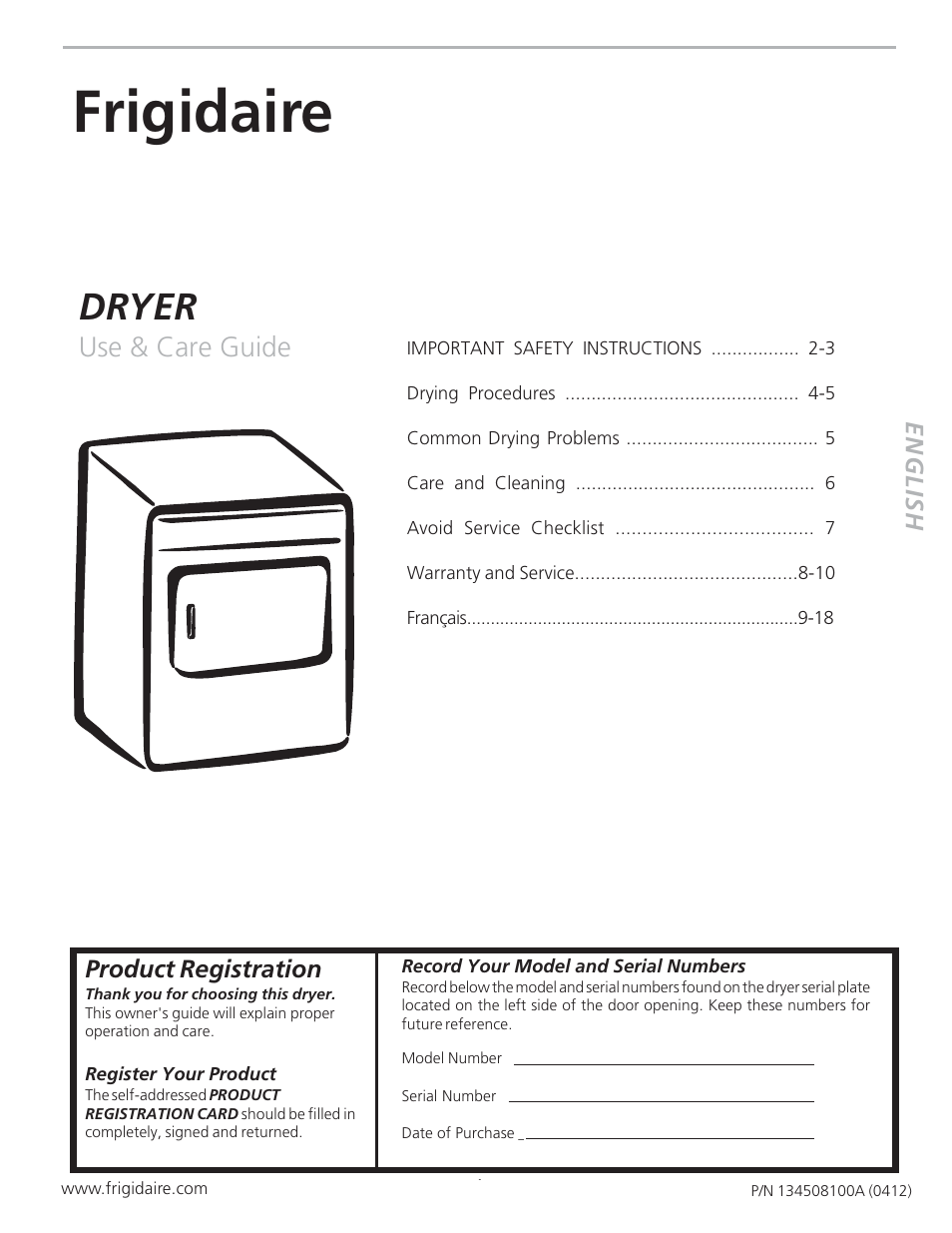 FRIGIDAIRE 134508100A User Manual | 10 pages