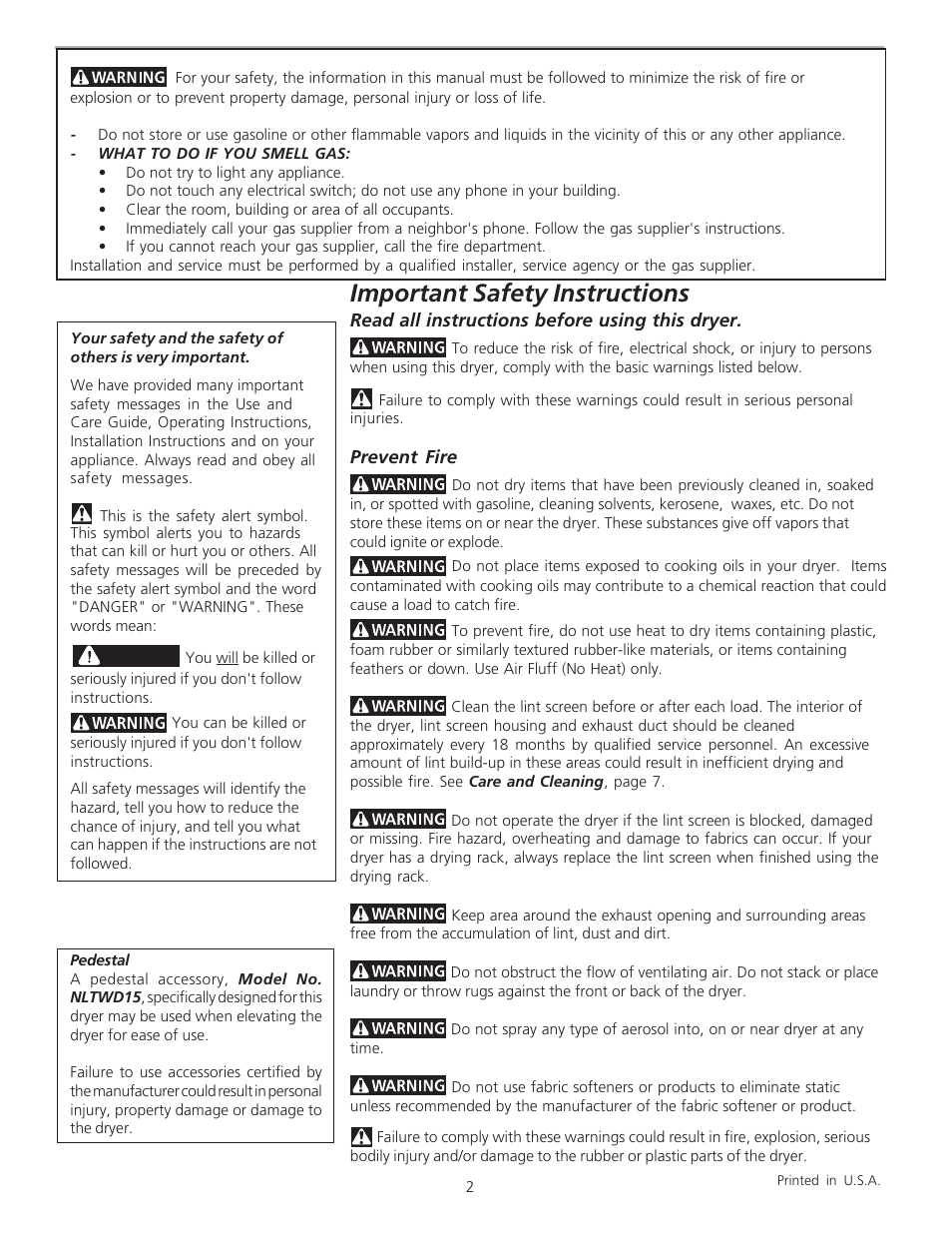 Important safety instructions | FRIGIDAIRE 134508100A User Manual | Page 2 / 10