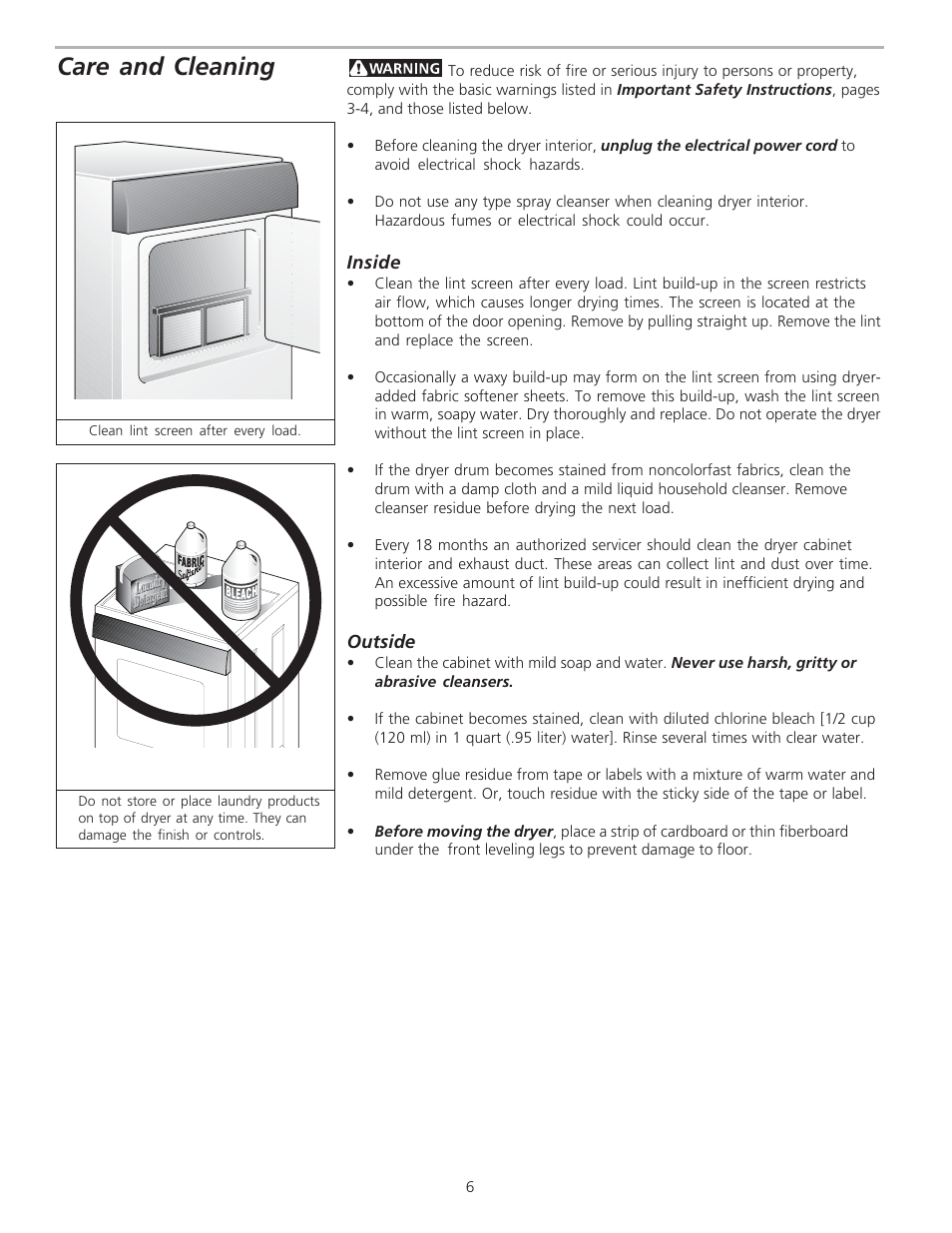 Care and cleaning | FRIGIDAIRE 134508100A User Manual | Page 6 / 10