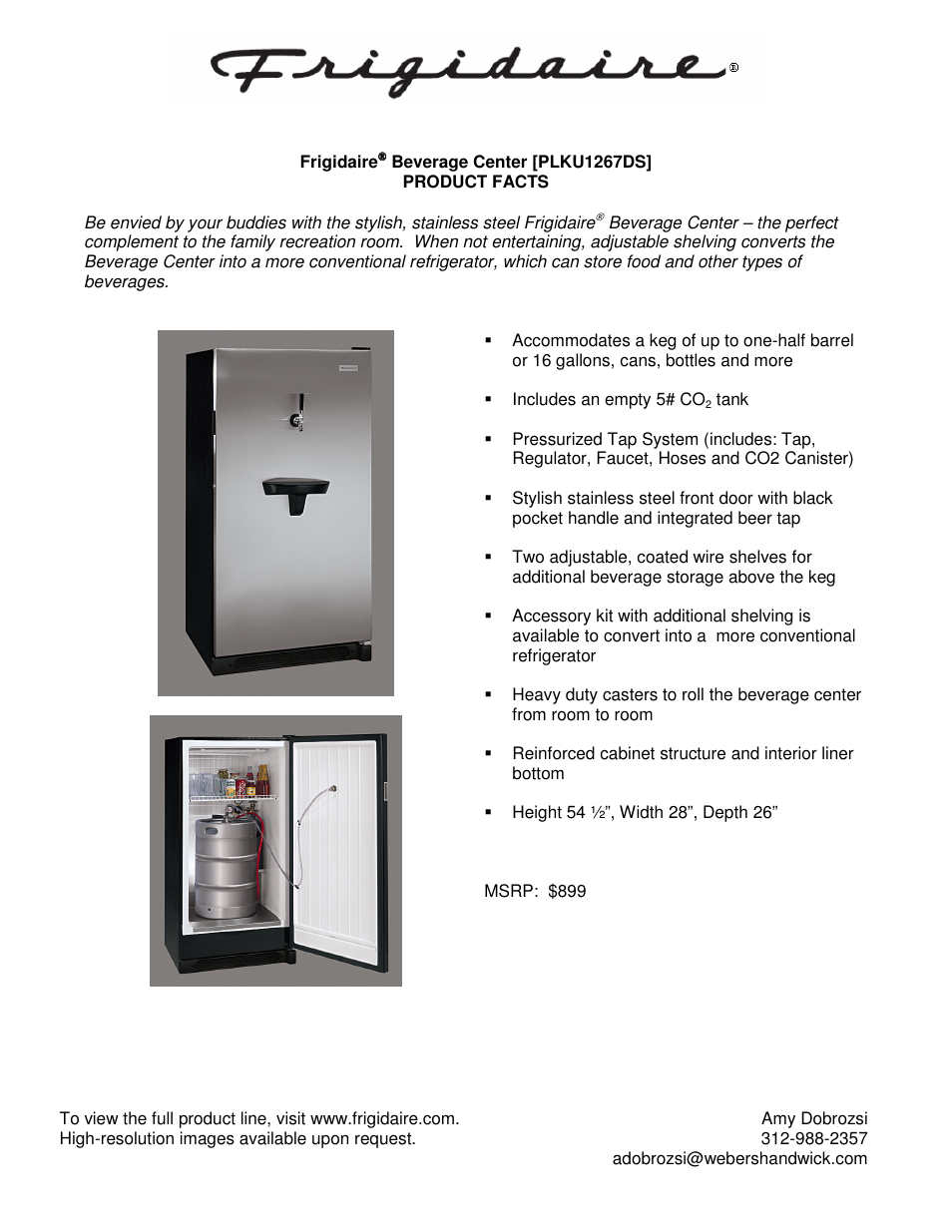 FRIGIDAIRE PLKU1267DS User Manual | 1 page