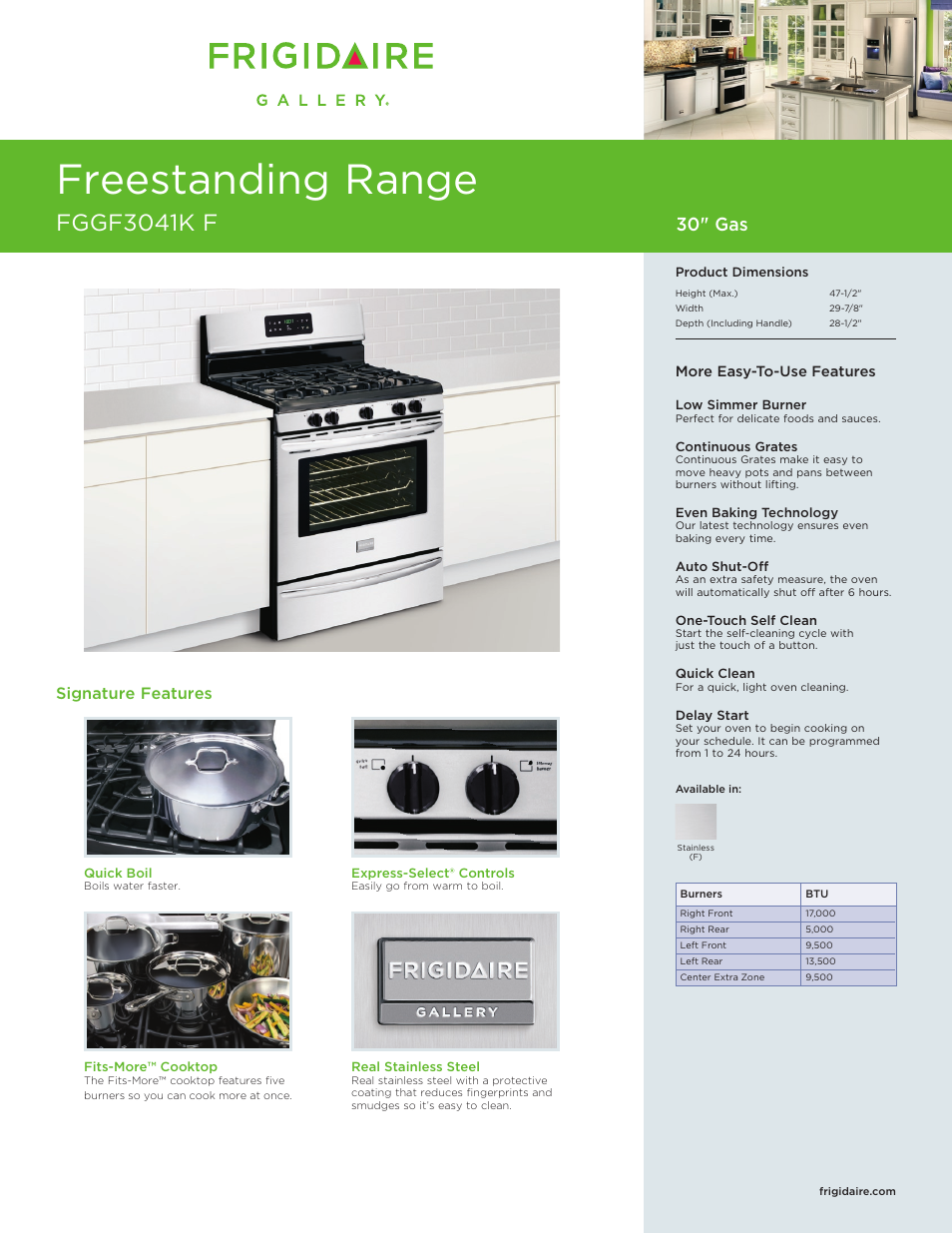 FRIGIDAIRE FREESTANDING RANGE FGGF3041K F User Manual | 4 pages