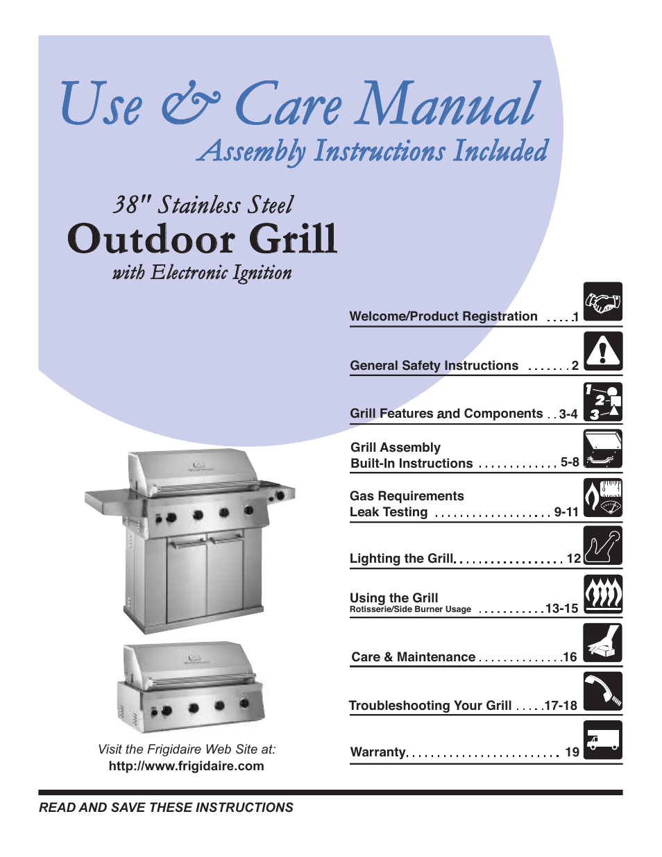 FRIGIDAIRE Outdoor Kitchen Grill User Manual | 19 pages