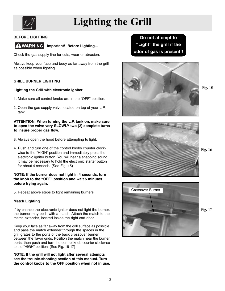 Lighting the grill | FRIGIDAIRE Outdoor Kitchen Grill User Manual | Page 12 / 19