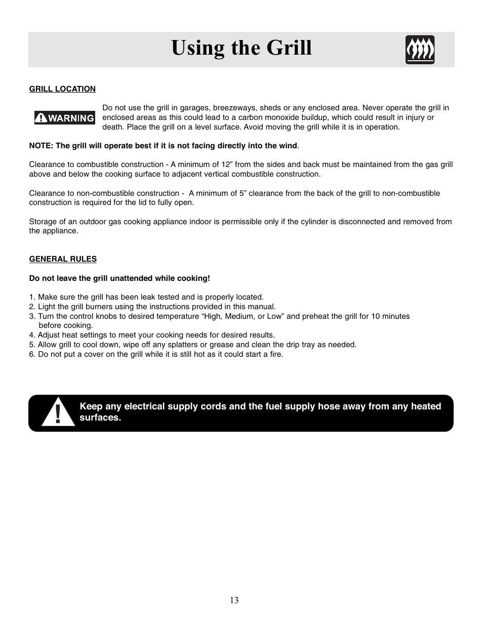 Using the grill | FRIGIDAIRE Outdoor Kitchen Grill User Manual | Page 13 / 19
