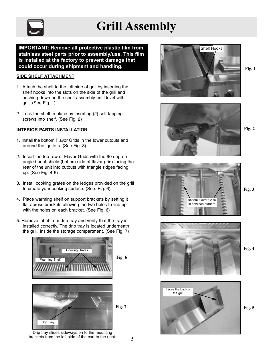 Grill assembly | FRIGIDAIRE Outdoor Kitchen Grill User Manual | Page 5 / 19