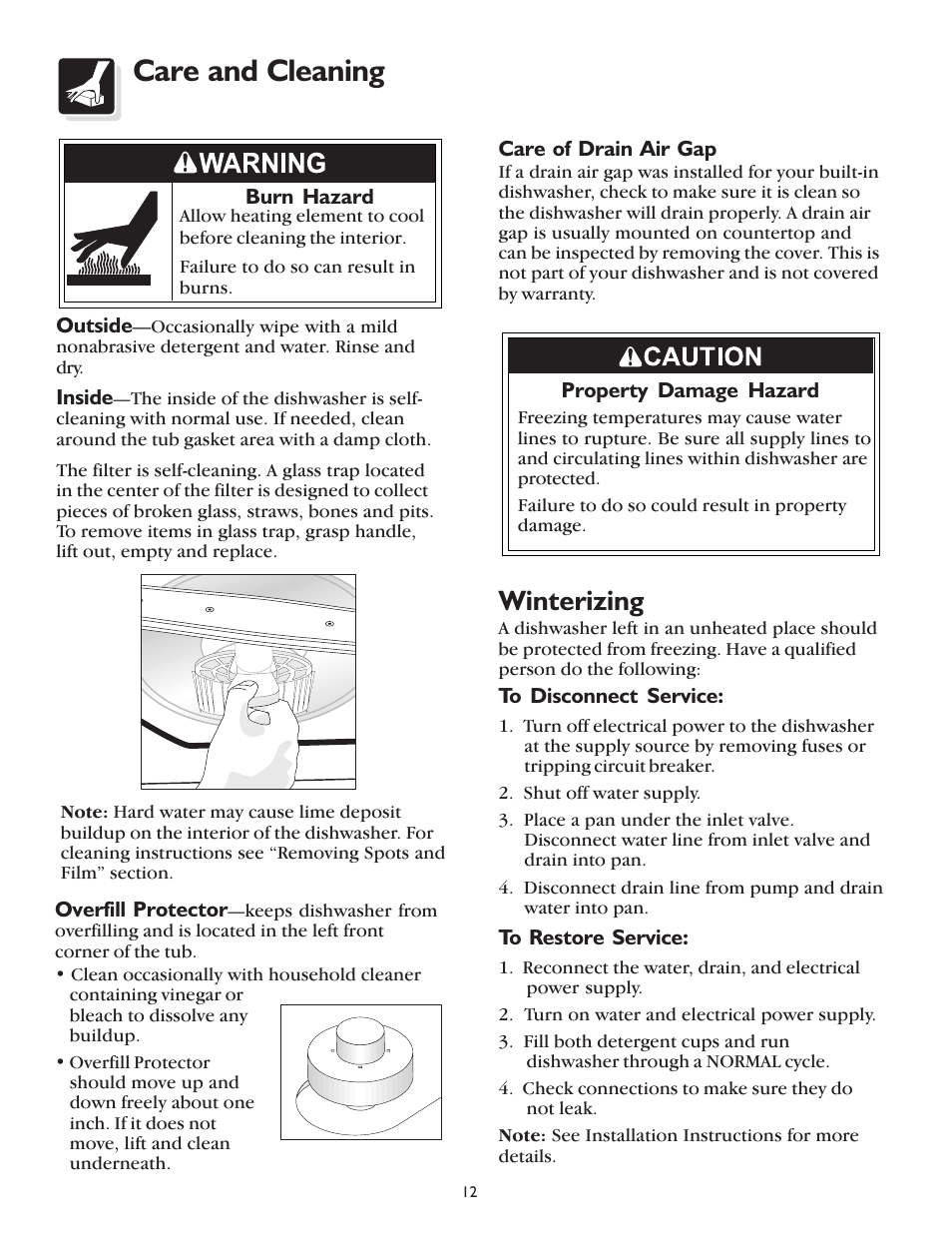 Care and cleaning, Winterizing | FRIGIDAIRE 400 User Manual | Page 12 / 20