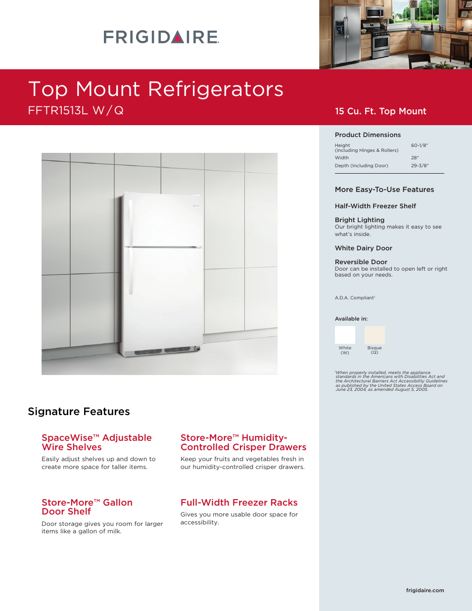 FRIGIDAIRE FFTR1513L W/Q User Manual | 2 pages