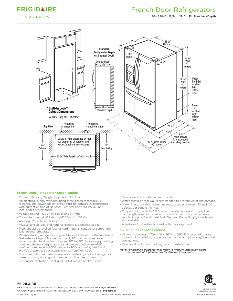 French door refrigerators | FRIGIDAIRE FGHB2846L F/M User Manual | Page 3 / 3