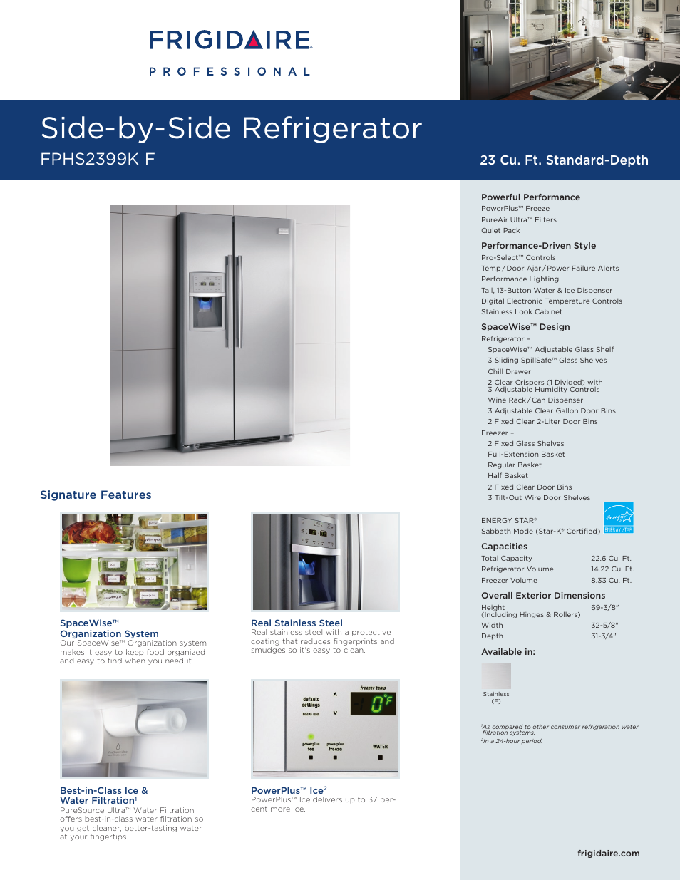 FRIGIDAIRE Professional FPHS2399K User Manual | 2 pages